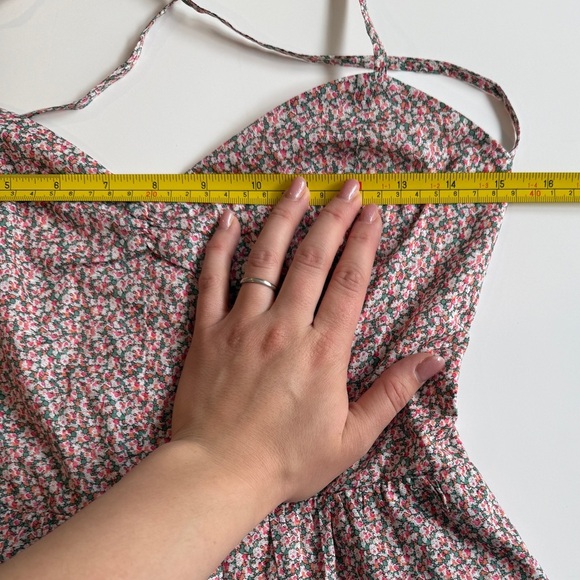 dRA Pink Blossom Floral Midi Dress Small S Tie Lace Up Back  Cottagecore Light - Picture 3 of 12